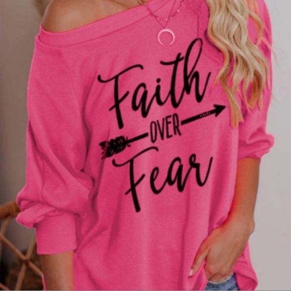 Faith Over Fear Pink Long Sleeve Top ~ Also in Blue - Picture 2 of 5